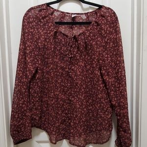 Burgundy print button front blouse-M